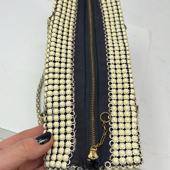 Whiting & Davis Cream Alumesh Metal Mesh Zip Top Double Handle Purse - Picture 9 of 12